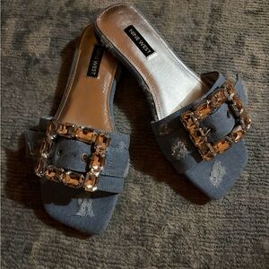 Nine West Blue Denim Slide Sandals